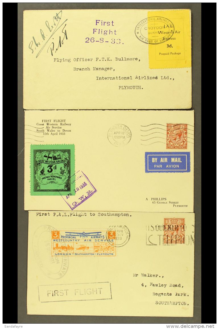 1933 FIRST FLIGHT COVERS WITH SEMI-OFFICIAL LOCAL STAMPS. 1933 (12 Apr) Cover With Great Western Railway 3d Black... - Autres & Non Classés