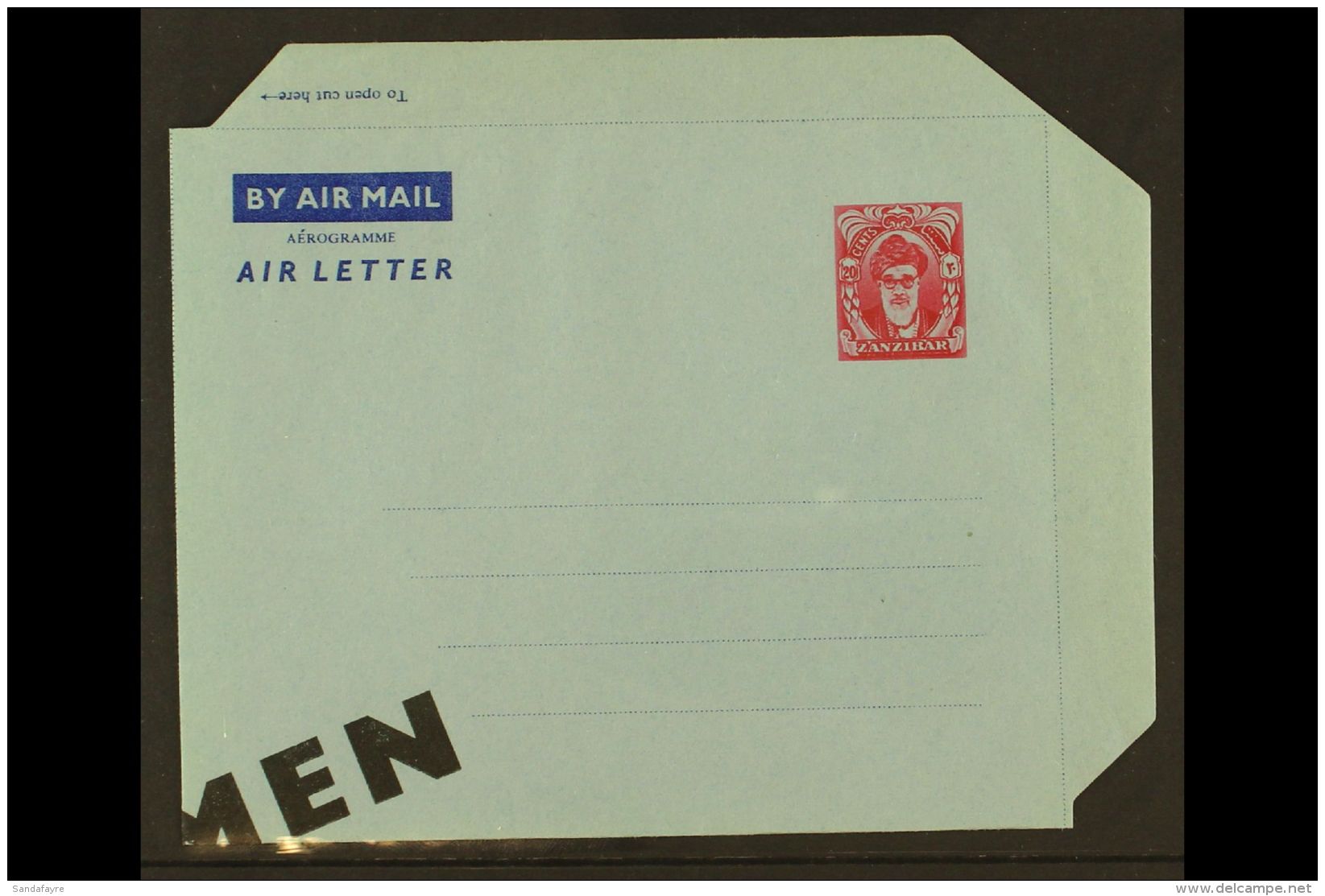 1956 20c Carmine On Pale Blue Postal Stationery Aerogramme With "SPECIMEN" Overprint, H&amp;G 3var, Superb Unused,... - Zanzibar (...-1963)