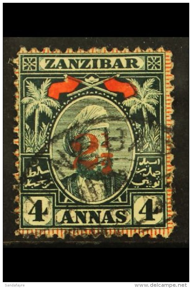 1897 "2&frac12;" In Red On 4a Myrtle-green (surcharge Type 5), SG 177, Very Fine Used. For More Images, Please... - Zanzibar (...-1963)