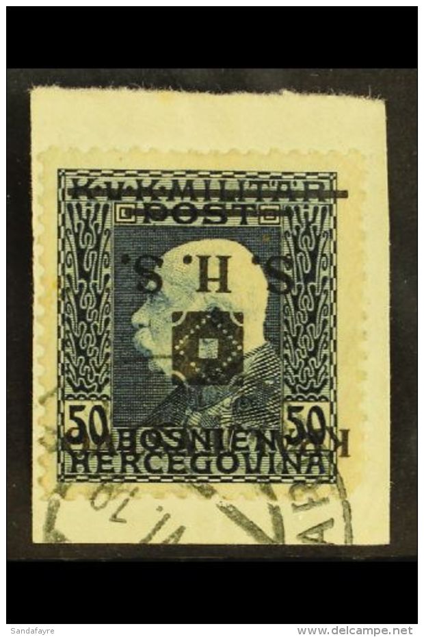 ISSUE FOR BOSNIA &amp; HERZEGOVINA 1919 50h Prussian Blue With "Kraljevstvo SHS" INVERTED OVERPRINT Variety (SG 37... - Other & Unclassified