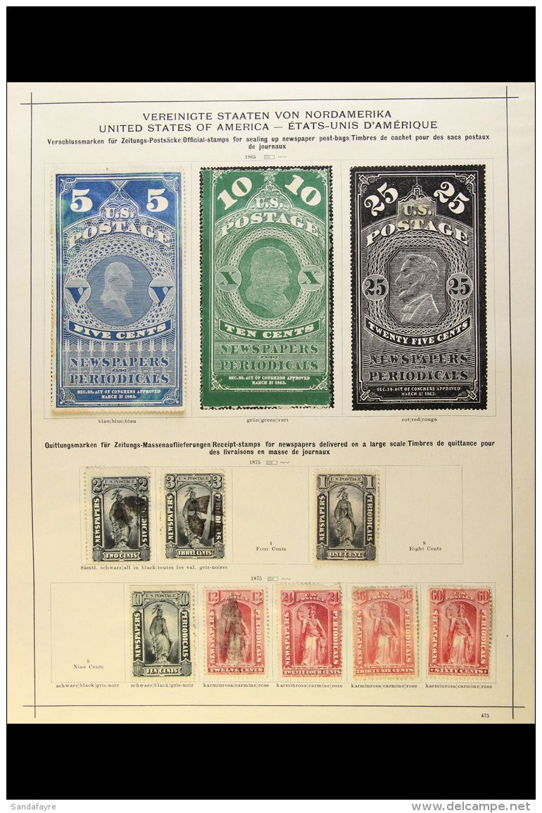 NEWSPAPER STAMPS. A Single Album Pages With 1865 10c Green Unused Scott PR2 &amp; 1881 5c Dark Blue (feint... - Autres & Non Classés