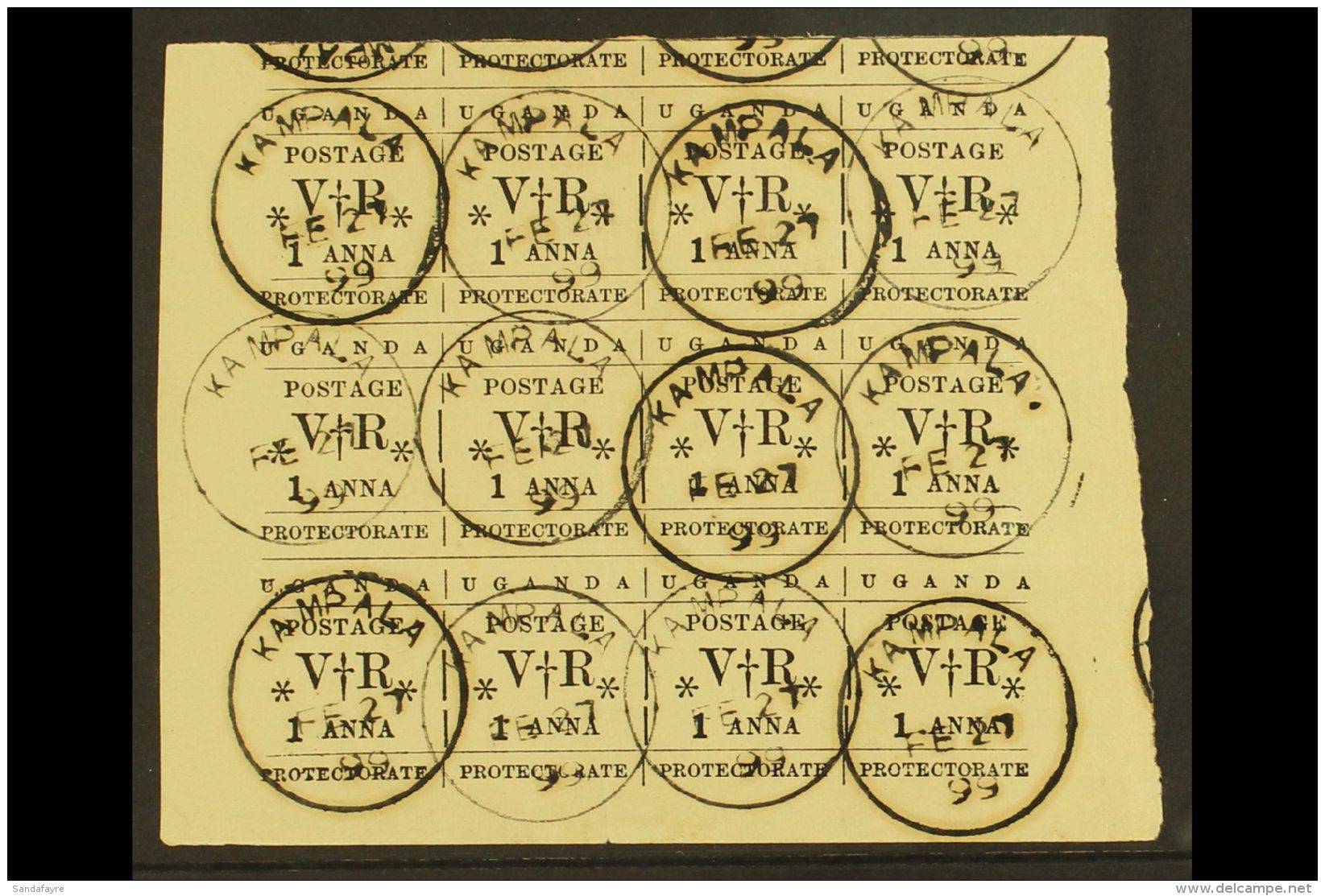 1896 1a Black Typeset, Used Part Pane Of 12, One Copy Showing The Variety "small O", SG 55, 55a, Very Fine Used.... - Uganda (...-1962)