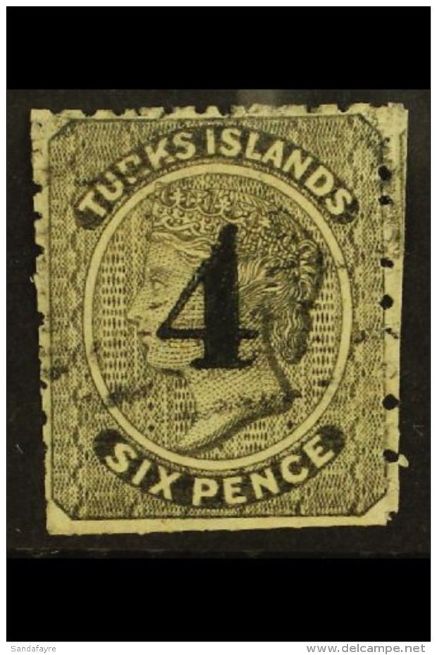 1881 "4" On 6d Black Surcharge With High Pointed Top, SG 42, Lightly Used, Some Trimmed Perfs As Usual, Fresh... - Turks And Caicos