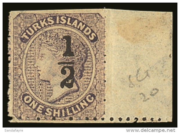 1881 "&frac12;" On 1s Lilac, Setting 10, Type 10, SG 20 Fine Marginal Mint (scissor Trimmed At Top). BPA Cert. For... - Turks & Caicos (I. Turques Et Caïques)