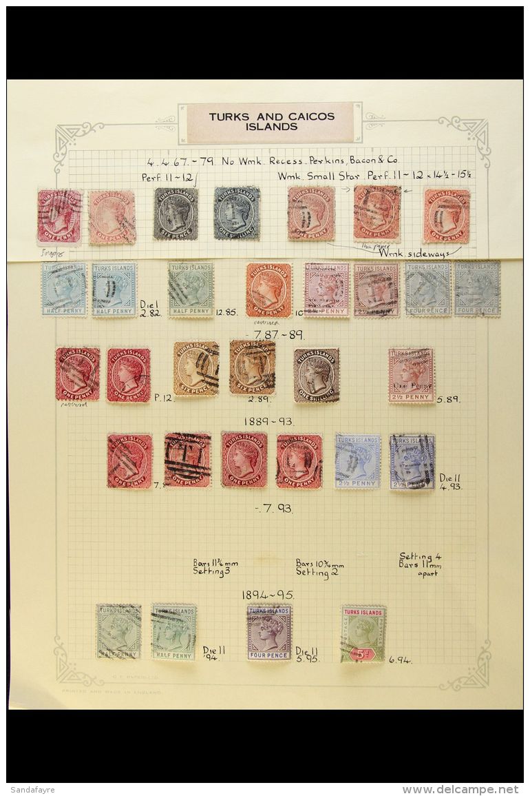 1867-1893 FINE USED COLLECTION On A Page, Inc 1867 1d, 6d &amp; 1s, 1873-79 1d (x3), 1882-85 Set Inc &frac12;d... - Turks & Caicos (I. Turques Et Caïques)