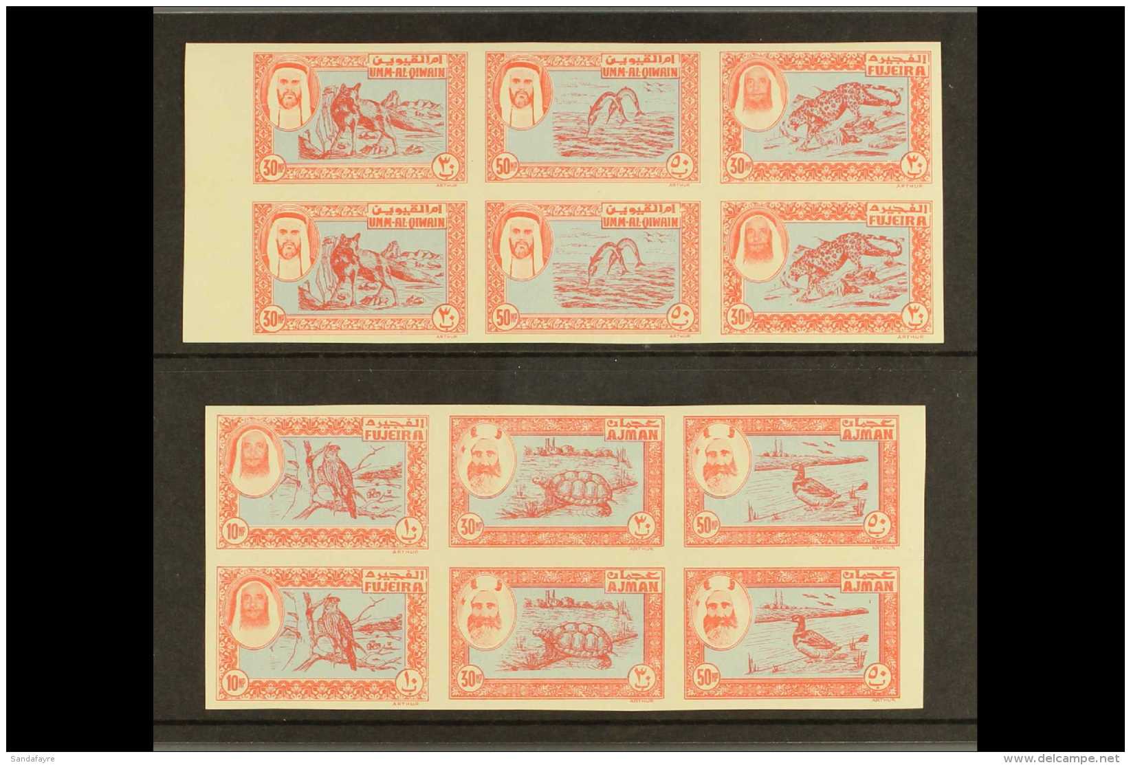 UNISSUED STAMPS. 1963 (c) Animals Blue &amp; Rose Complete Never Hinged Mint Set Of 10np, 30np &amp; 50np Values... - Dubai