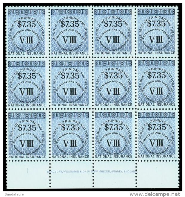 REVENUES NATIONAL INSURANCE 1990 $7.35 Dark Blue, Barefoot 14, Superb Never Hinged Mint Marginal IMPRINT BLOCK Of... - Trinité & Tobago (...-1961)