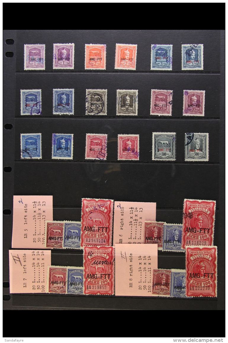 ALLIED MILITARY GOVERNMENT REVENUE STAMPS Fine Used Collection Of "AMG-FTT" Overprinted Italian Revenues. With... - Autres & Non Classés