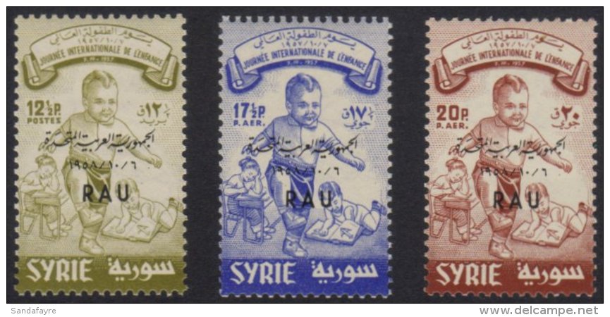 1958 "RAU" Children's Day Overprints Complete Set, SG 670a/70c, Michel V 22/24, Superb Never Hinged Mint, Fresh.... - Syrie