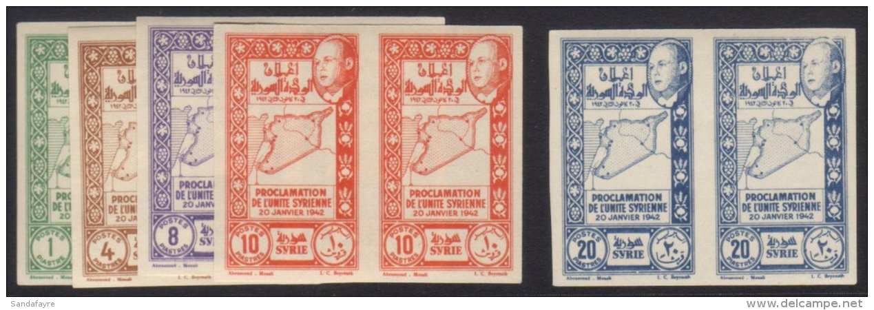 1944 IMPERF PAIRS Proclamation Complete Postage Set As Horizontal IMPERF PAIRS, Maury 283/287, Superb Never Hinged... - Syria