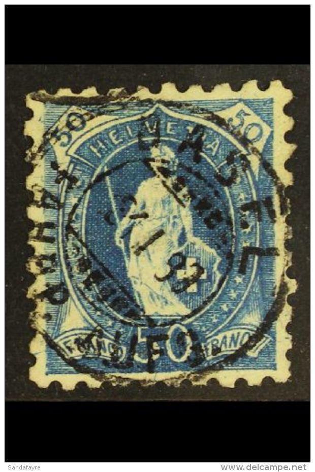 1882-1903 50c Deep Blue, Perf.9&frac12;, Impressed Watermark, Zumstein 70B, SG 143a, Very Fine Used With Clearly... - Other & Unclassified