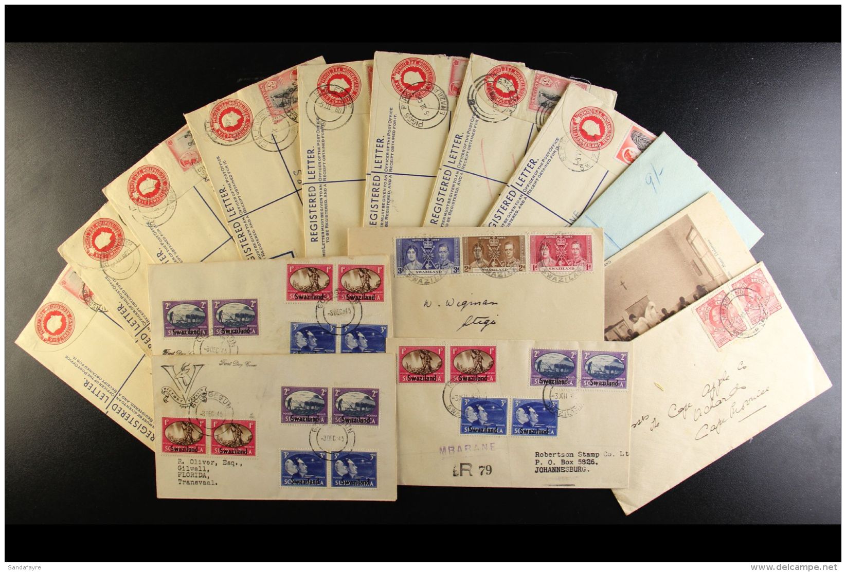 POSTAL HISTORY GROUP Includes Unfranked Cover, But With Mbabane Registration Mark And Number Added In Manuscript,... - Swaziland (...-1967)