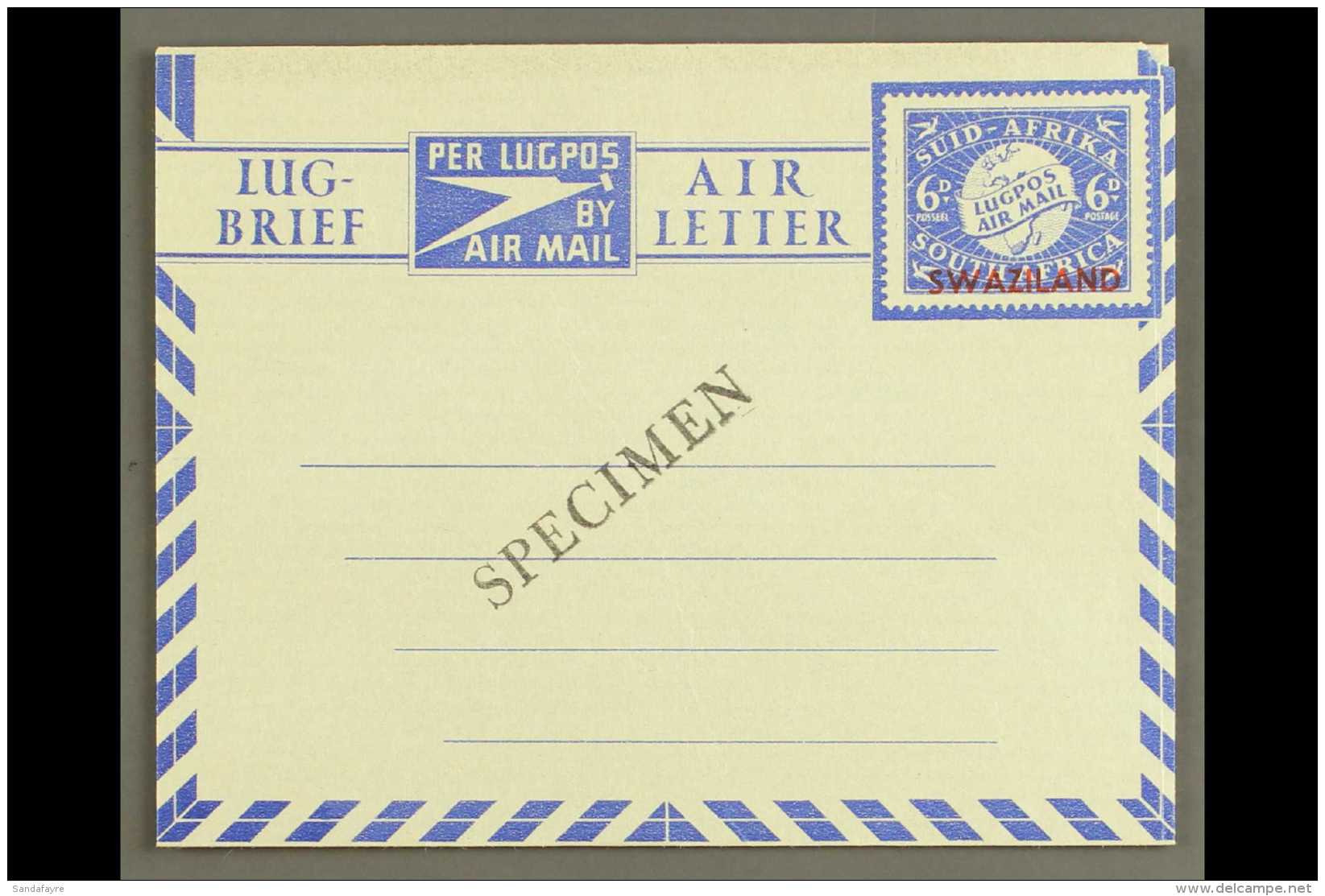 1949 AIR LETTER 6d Ultramarine On White, Sender's Details Vertical Lines On Reverse, Afrikaans First, H&amp;G 11,... - Swasiland (...-1967)