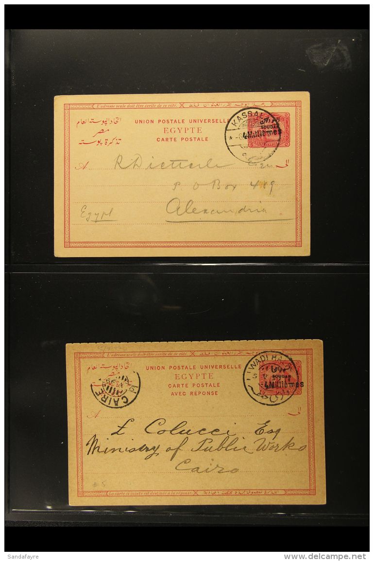 POSTAL STATIONERY 1897-1899 USED GROUP Of Egyptian "Soudan" Overprinted Postal Cards, Inc 1897 3m (x2), 1899 4m On... - Sudan (...-1951)