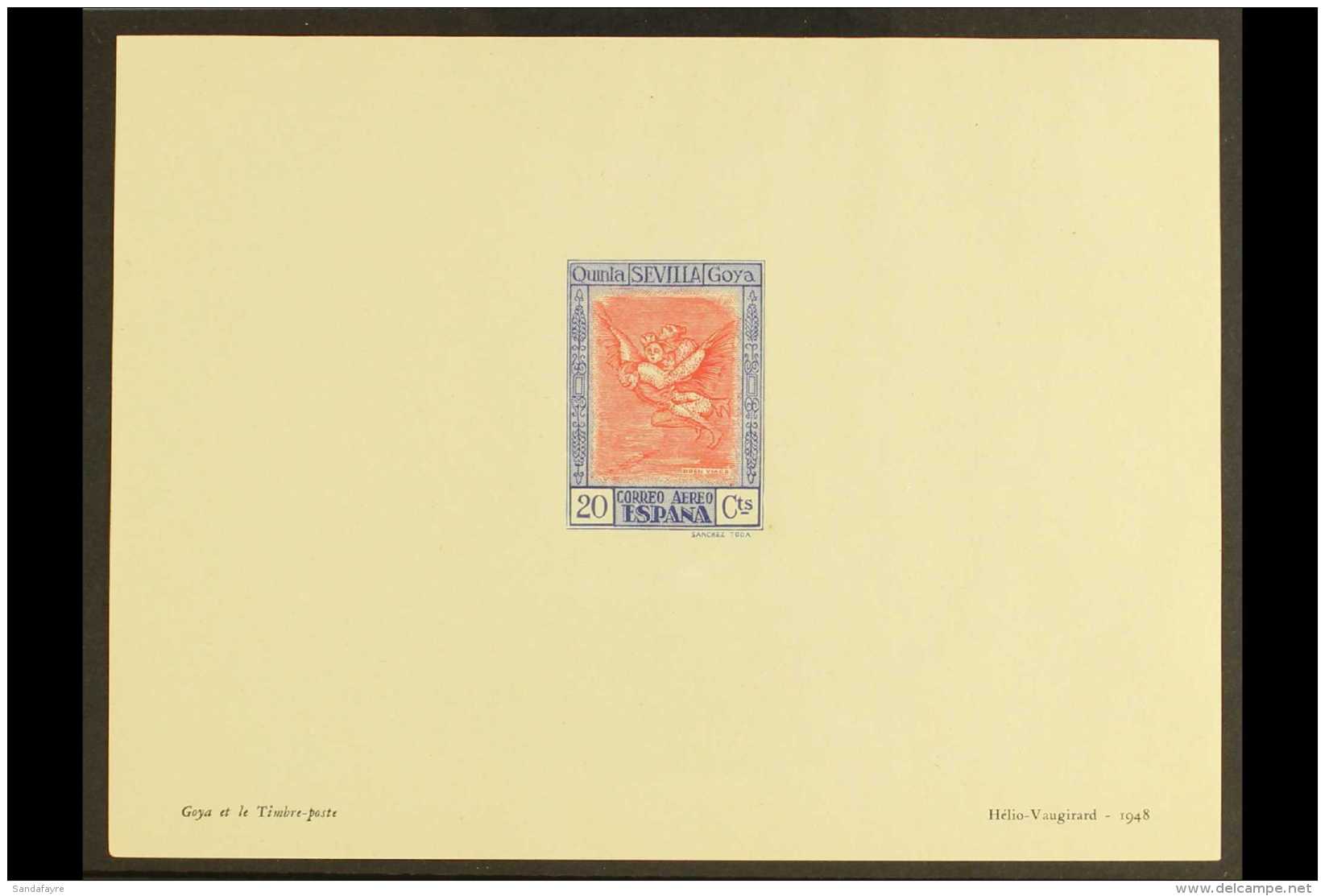 GOYA - HELIO VAUGIRARD PROOF 1948 Helio-Vaugirard Sample Die Proof Of The 1930 AIR 20c Carmine And Ultramarine (SG... - Other & Unclassified