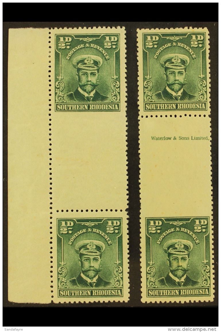 1924-9 &frac12;d Blue-green Gutter Margin Pairs, One With IMPERFORATE AT BASE, Other IMPERFORATE TO TOP, SG 1... - Southern Rhodesia (...-1964)