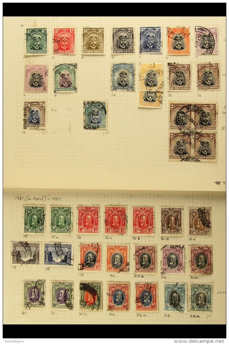 1924-53 USED COLLECTION On Album Pages. Includes 1924 8d, 1s 6d X2, 2s X6 (incl. A Block Of Four), 2s 6d And 5s,... - Southern Rhodesia (...-1964)