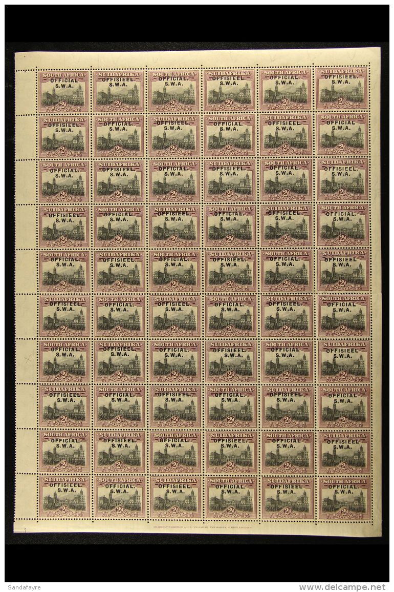 OFFICIALS 1929 2d Grey &amp; Purple, SG O11, In A Complete Pane Of 60 Stamps With Margins And Imprints, Stated To... - Afrique Du Sud-Ouest (1923-1990)