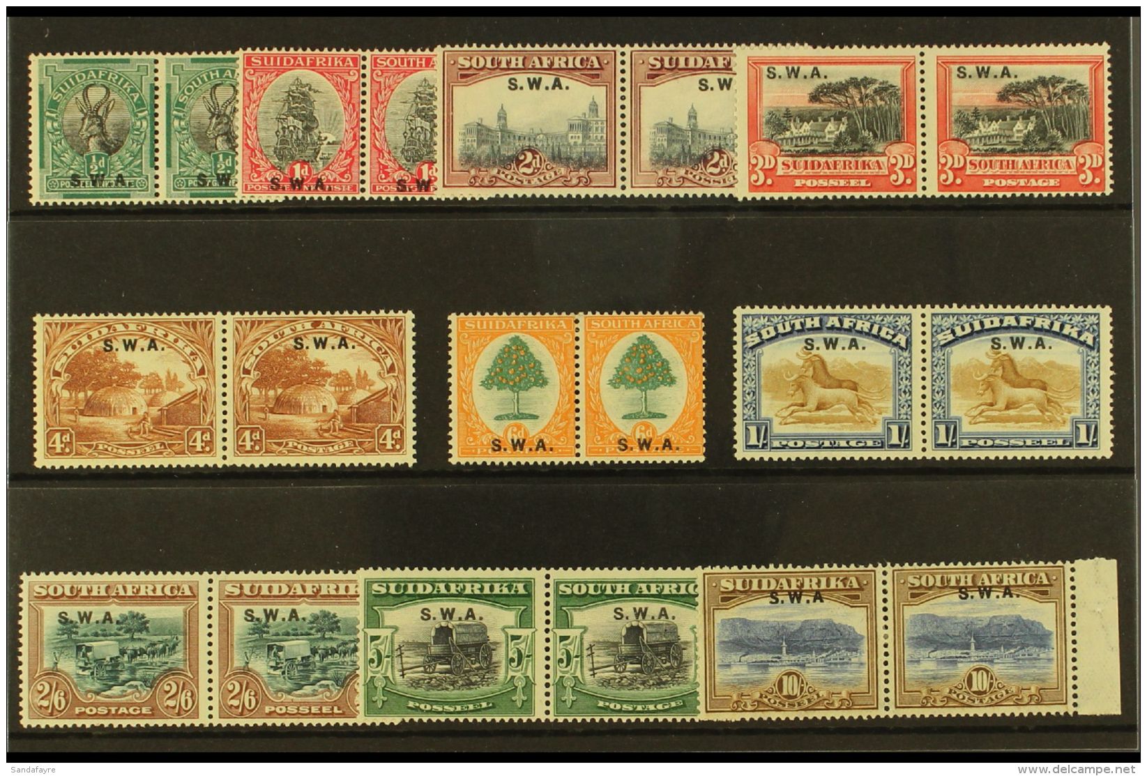 1927-30 "S.W.A." Overprints On South Africa Bilingual Pairs, Complete Set, SG 58/67, Fine Mint (10). For More... - South West Africa (1923-1990)
