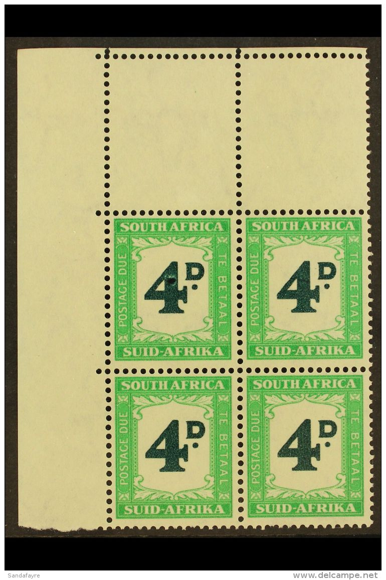 POSTAGE DUES 1950-8 4d Deep Myrtle-green &amp; Emerald, CRUDE RETOUCH VARIETY In Corner Block Of 4, SG D42a, Never... - Unclassified