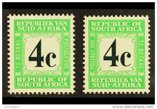 POSTAGE DUES 1967-71 4c Dark Green &amp; Pale Green, Both Afrikaans And English At Top, SG D63/4, Never Hinged... - Non Classés