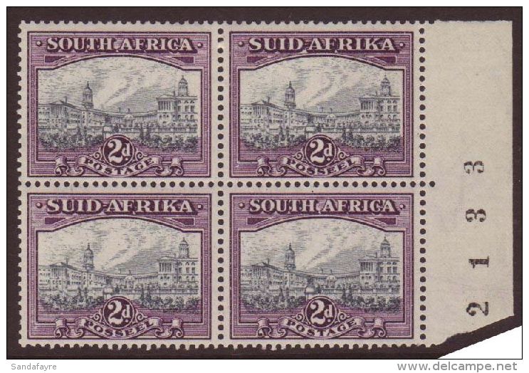 1933-48 2d Grey And Dull Purple, SG 58a, Very Fine Mint Marginal BLOCK OF FOUR With Sheet Number At Right. (2... - Unclassified