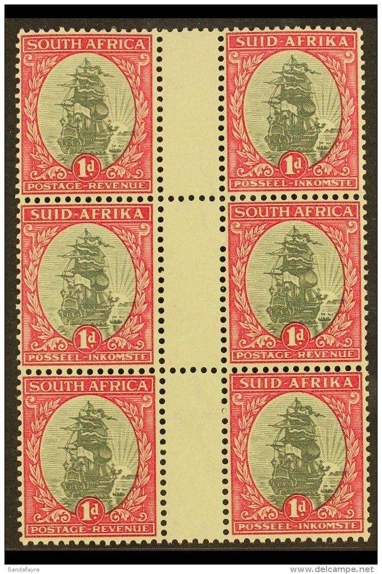 1933-48 1d Grey &amp; Carmine, Perf.13&frac12;x14 Gutter Block Of 6, Watermark Upright, SG 56d, Never Hinged Mint.... - Unclassified