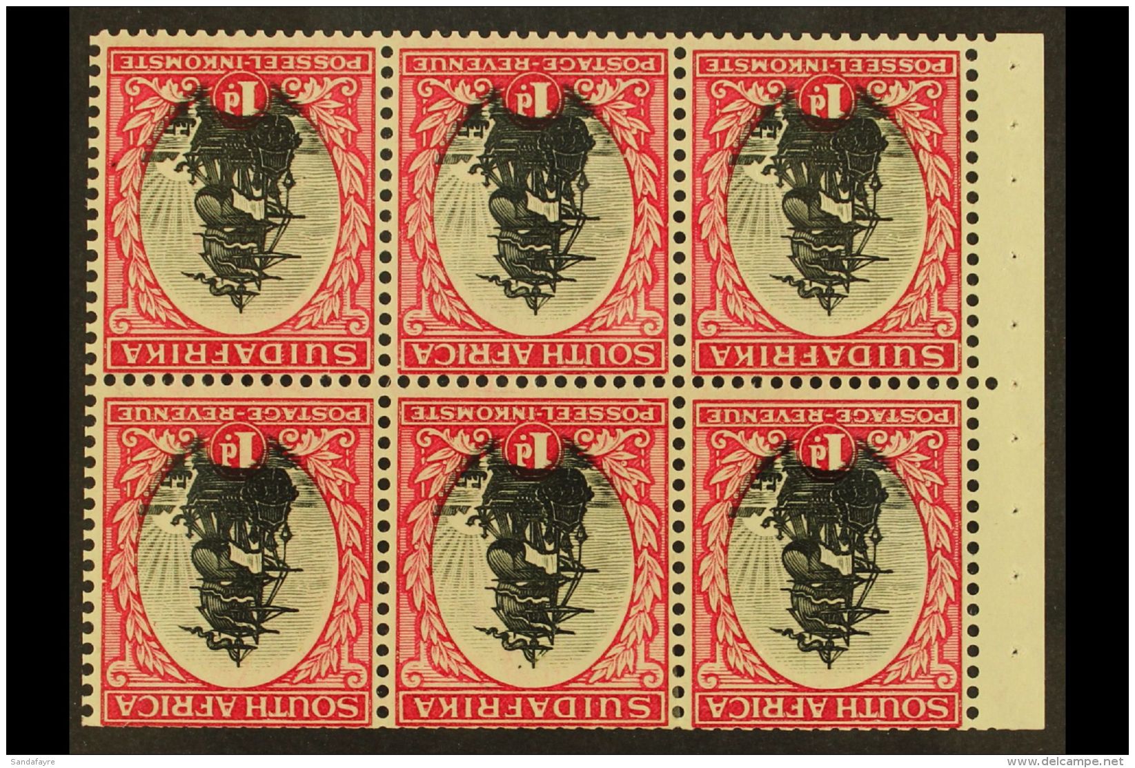 1930/1 1d Black &amp; Carmine, Type I, Watermark Inverted, Booklet Pane Of 6 With Binding Margin, English Stamp... - Unclassified