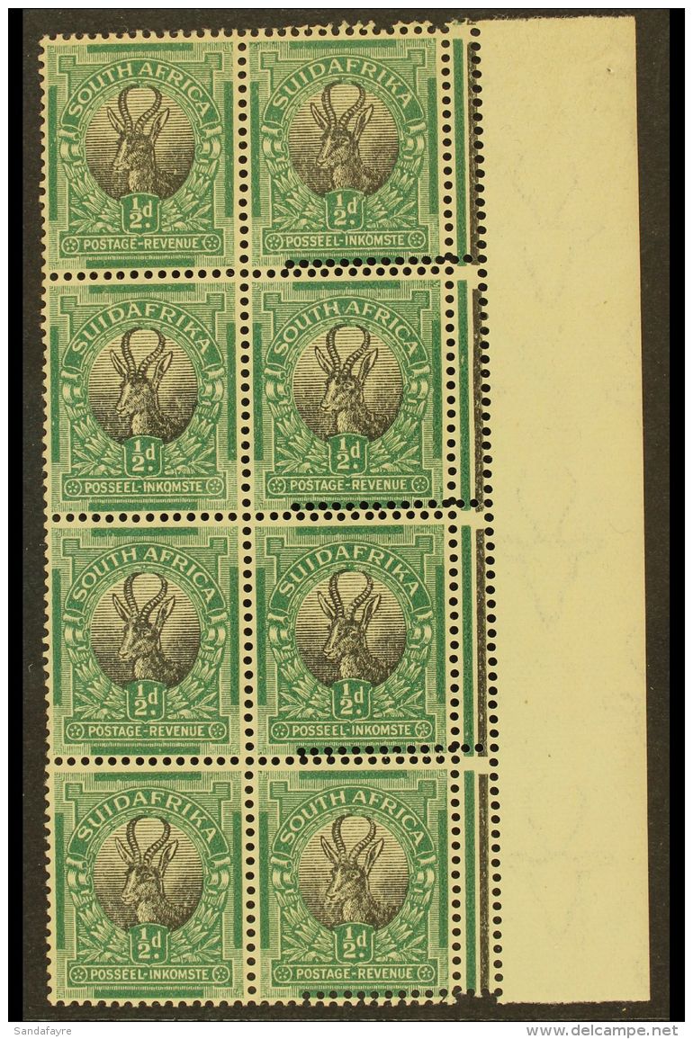 1926-7 &frac12;d Black &amp; Green, Pretoria Printing In A Right Marginal, Block Of 8, EXTRA STRIKE OF PERFORATOR... - Unclassified