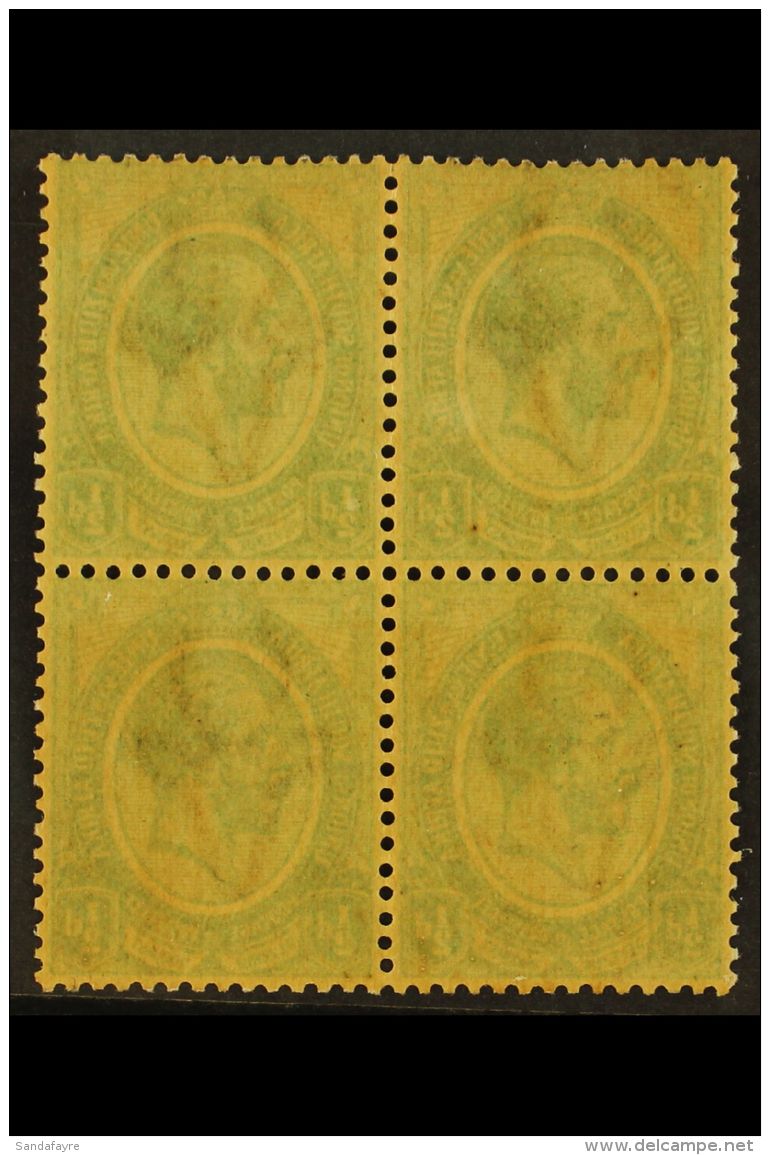 1913-24 OFFSET VARIETY &frac12;d Green, Block Of Four With COMPLETE OFFSET On Reverse Of Each Stamp, SG 3, Gum... - Non Classés