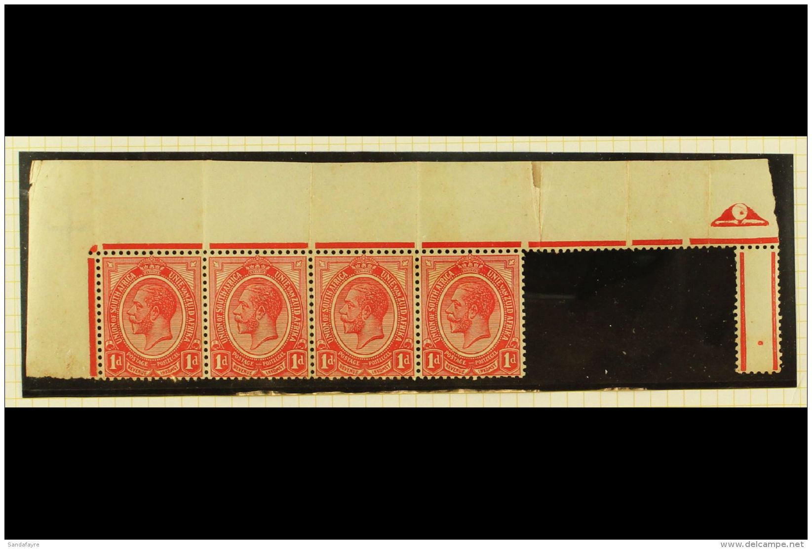 1913-24 1d Rose-red, Plate 1b Top Right Corner Strip Of 4 (no Control Number) With Full Top Margin Intact To Guide... - Unclassified