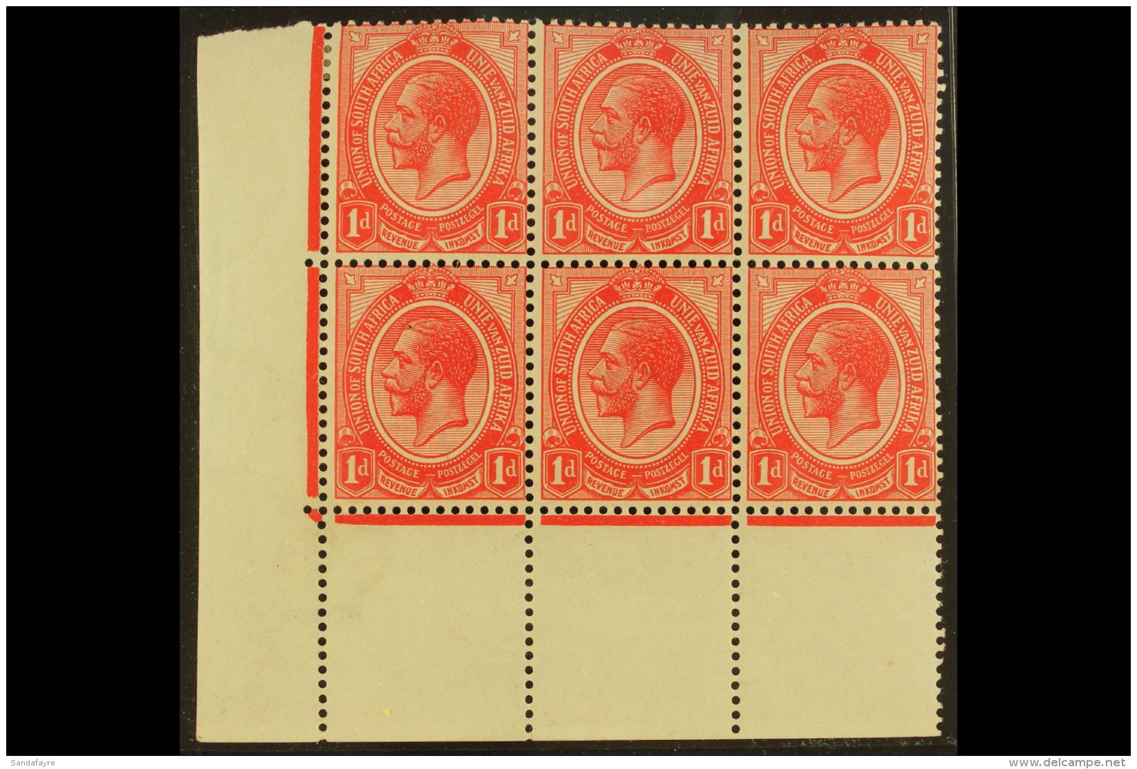 1913-24 1d Rose-red, Plate 1b Lower Left Corner Block Of 6 (no Control Number), Reversed Perf, SG 3, Very Fine... - Non Classés