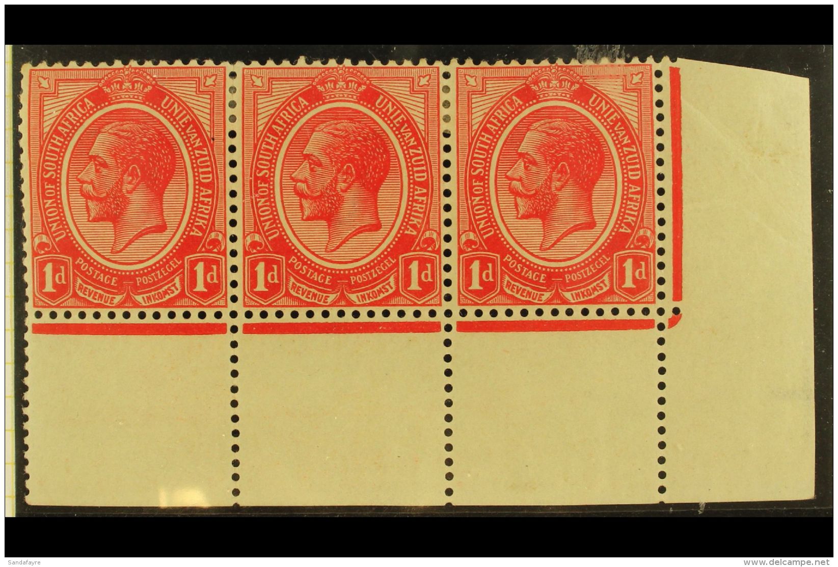 1913-24 1d Rose-red, Plate 1 Corner Strip Of Three With Unbroken Jubilee Line, Reversed Perfs, SG 3, Fine Mint,... - Unclassified