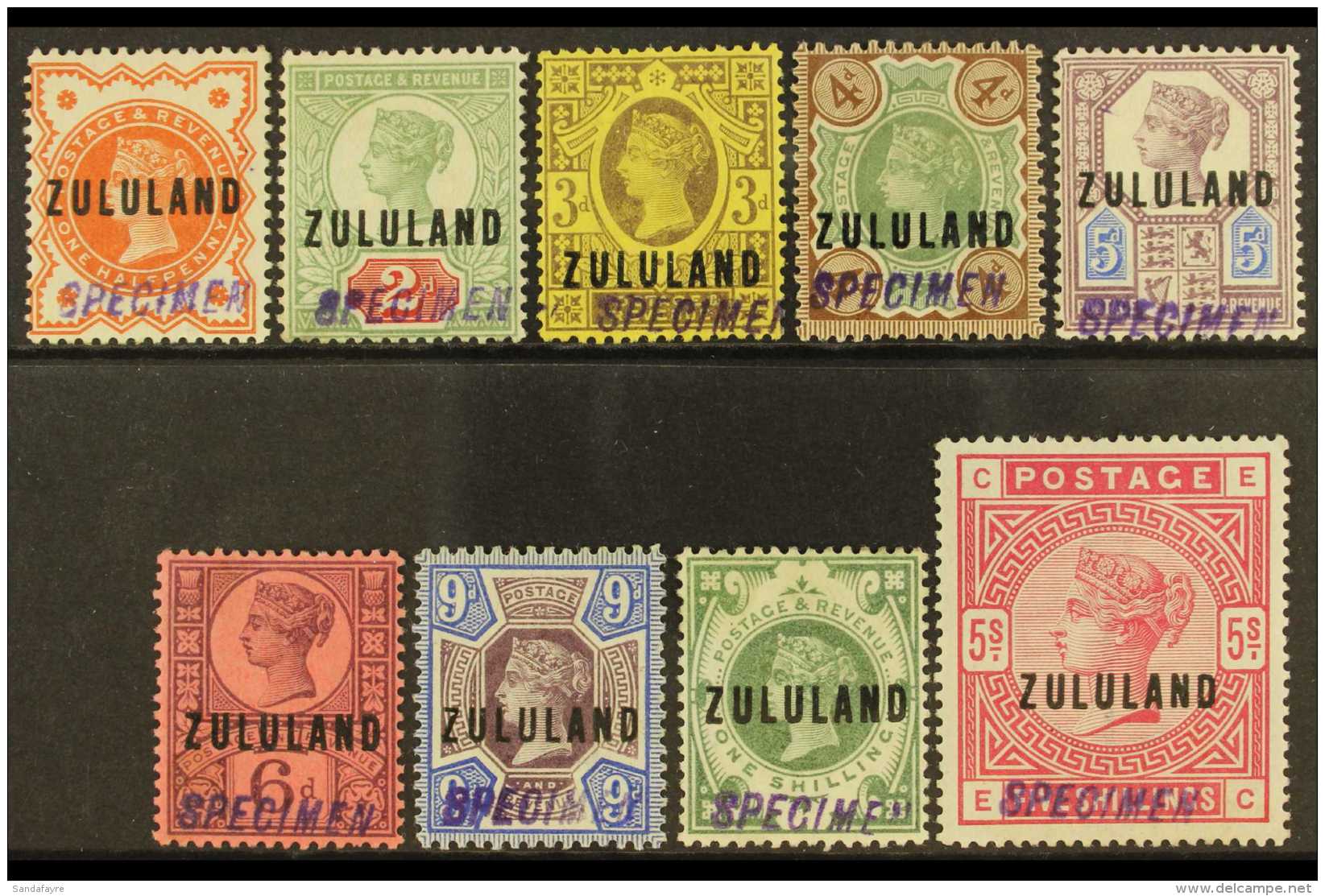 ZULULAND 1888 Set To 5s (less 2&frac12;, SG 4), Handstamped "Specimen" In Violet, SG 1s/11s, Very Fine Mint. (9... - Unclassified