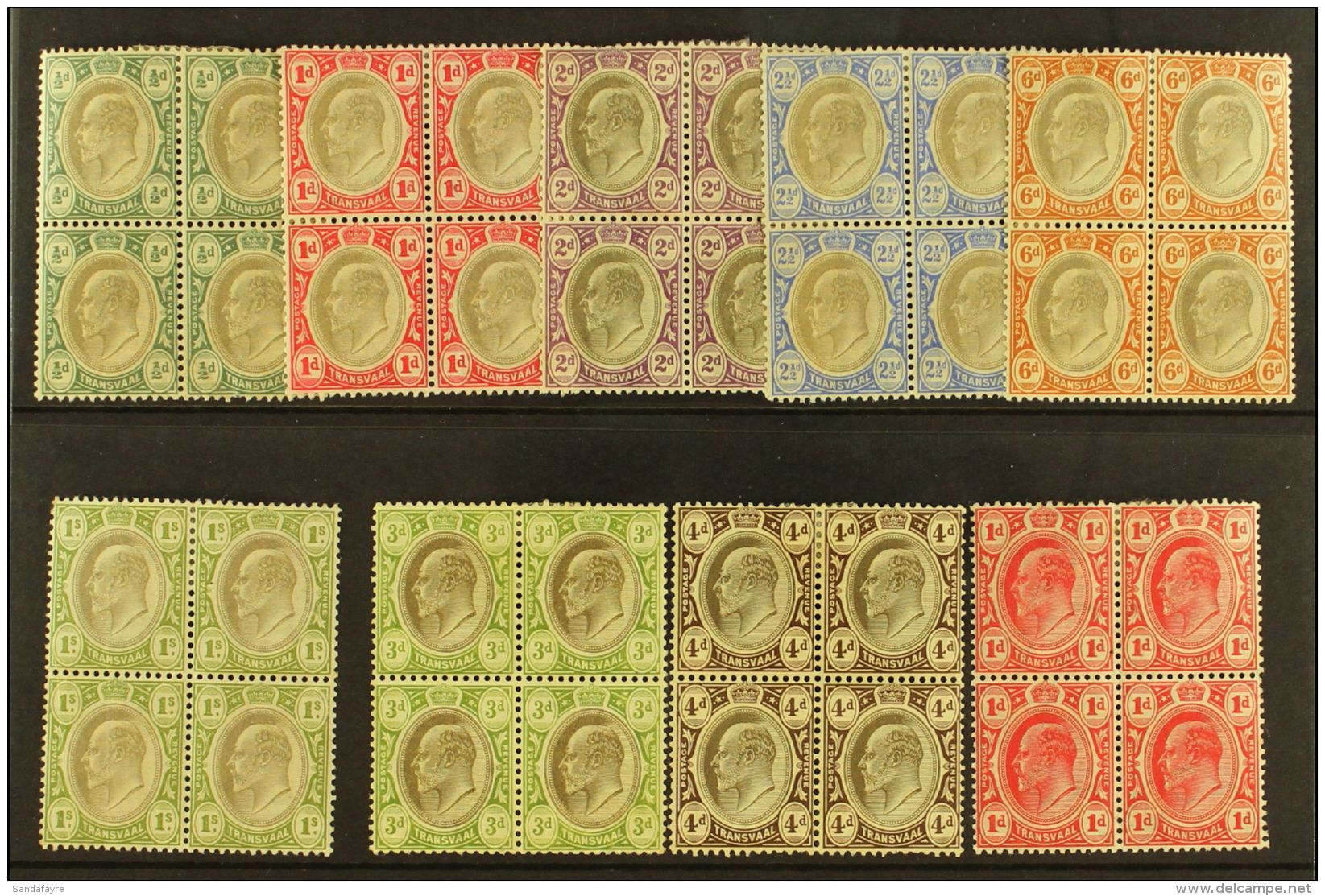 TRANSVAAL 1902-09 Group Of Mint Blocks Of 4, Incl. Wmk Crown CA &frac12;d To 2&frac12;d, 6d &amp; 1s, Wmk Mult... - Unclassified