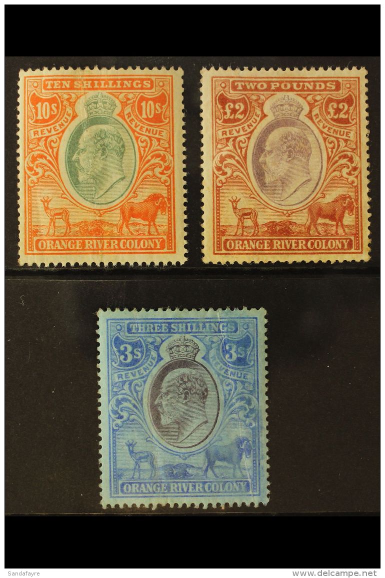 ORANGE RIVER COLONY REVENUE 1903 KEVII 10s Orange &amp; Green, &pound;2 Brown &amp; Violet, Both Wmk Crown CC,... - Unclassified