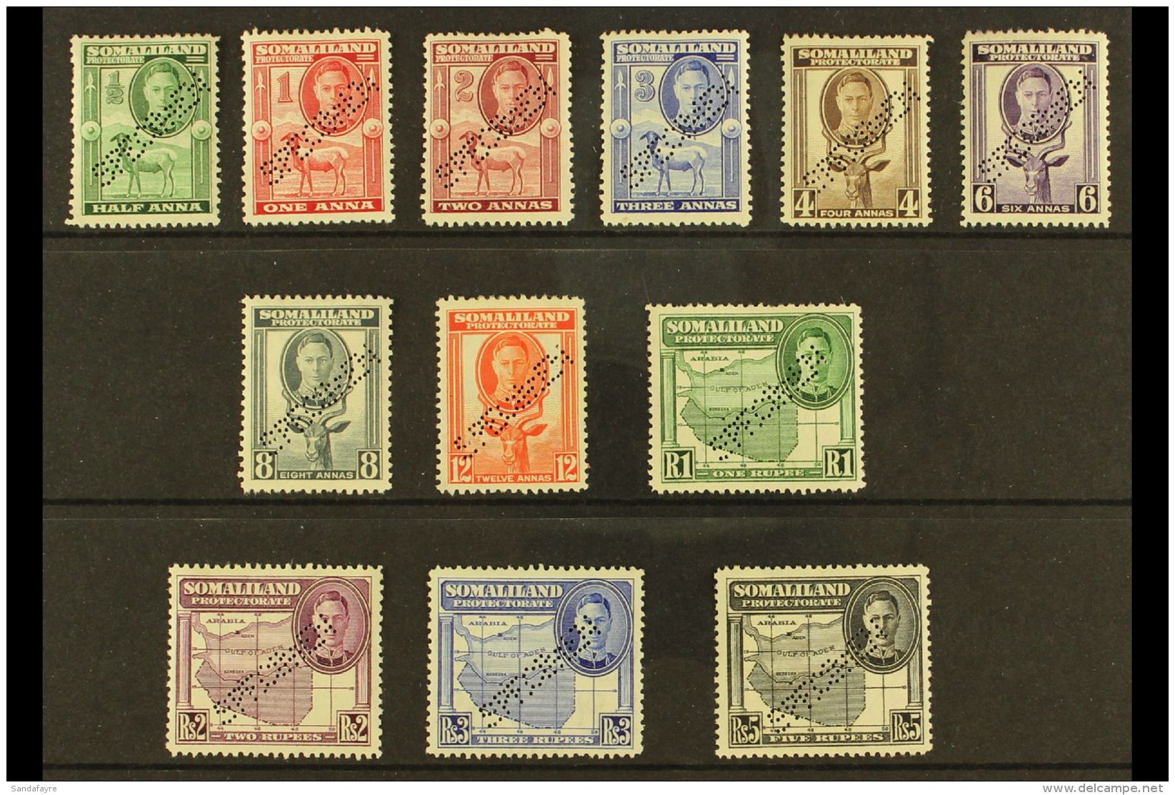 1942 Geo VI "full Face" Set Complete, Perforated "Specimen", SG 105s/15s, Very Fine Mint. (12 Stamps) For More... - Somaliland (Protectorat ...-1959)