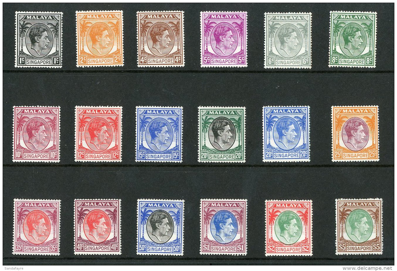 1948-52 Perf 17&frac12; X 18 Definitives Set Complete, SG 16/30, Very Fine Mint (16 Stamps) For More Images,... - Singapore (...-1959)