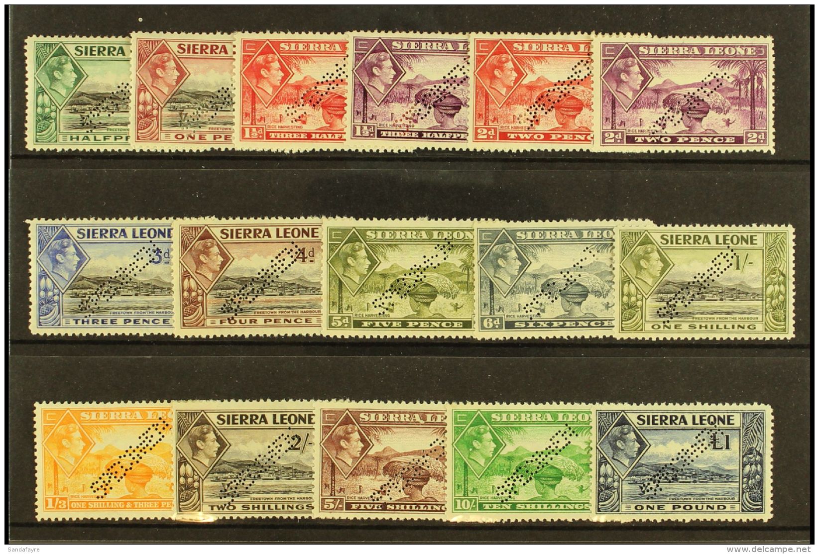 1938 Geo VI Set Complete, Perforated "Specimen", SG 188s/200s, Very Fine Mint, Large Part Og. Scarce Set. (16... - Sierra Leone (...-1960)