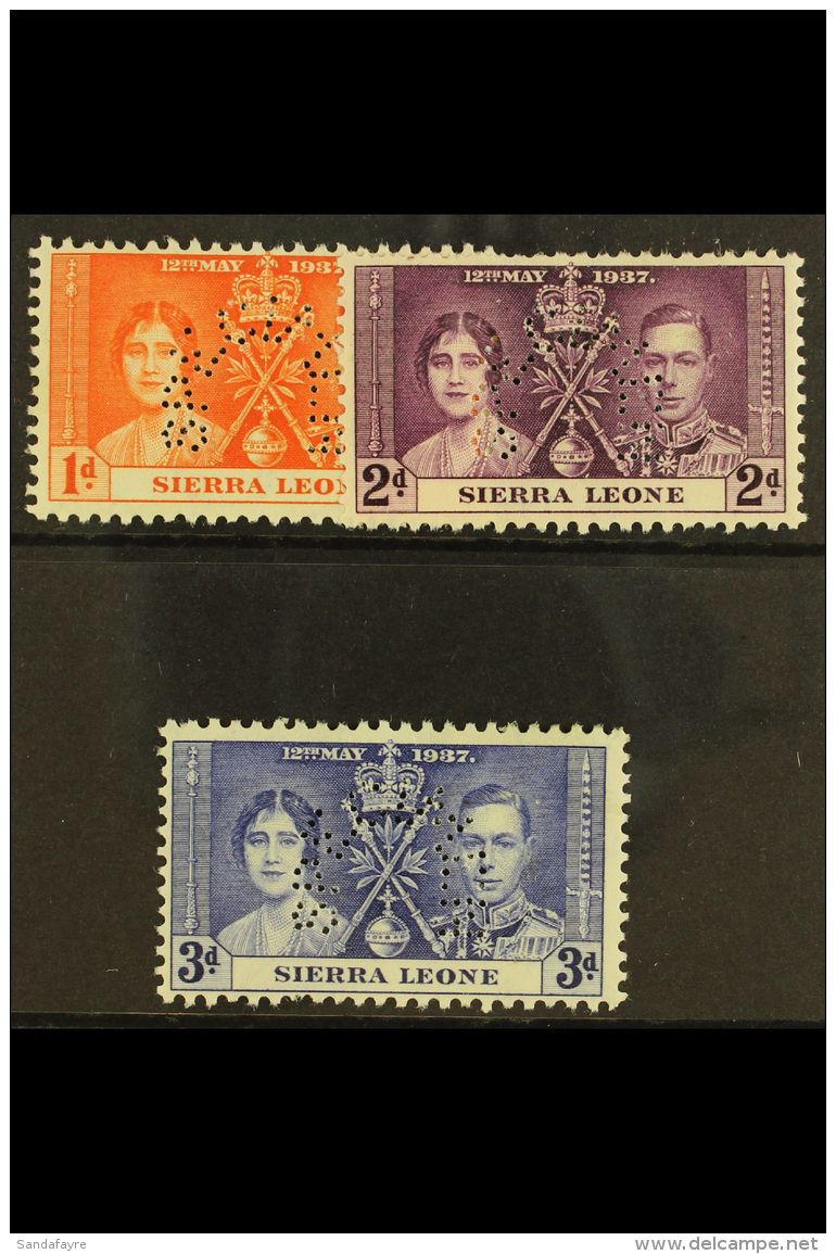 1937 Coronation Set Complete, Perforated "Specimen", SG 185s/7s, Very Fine Mint Large Part Og. (3 Stamps) For More... - Sierra Leone (...-1960)