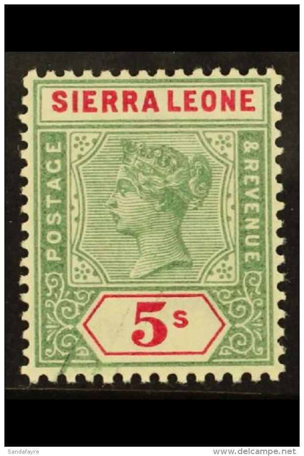 1896 5s Green And Carmine, SG 52, Never Hinged Mint With Small Printing Flaw Within Frame At Base. Unusual. For... - Sierra Leone (...-1960)