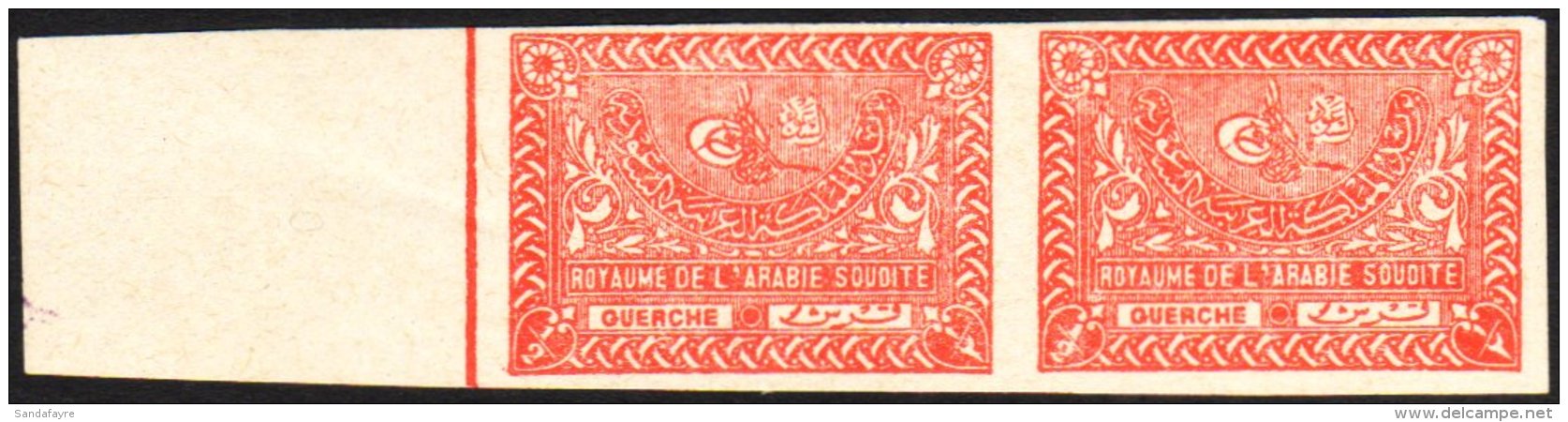 1934-57 &frac12;d Deep Rose-red Horizontal IMPERF PAIR, SG 331, Never Hinged Mint, A Few Minor Wrinkles, Fresh... - Saudi Arabia