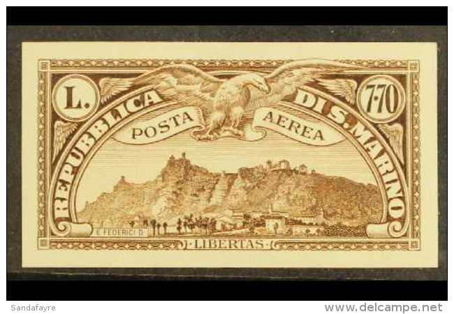 1931 7L 70c Brown "Eagle Over Mt Titano", Air Post,  Variety "IMPERF", Sass. 8a, Superb Unused With 4 Large... - Other & Unclassified