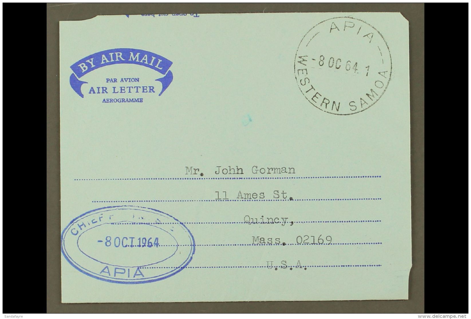 1961-1964 OFFICIAL AEROGRAMMES. Three Stampless All Different Formula Air Letter Sheets Addressed To USA, All... - Samoa (Staat)