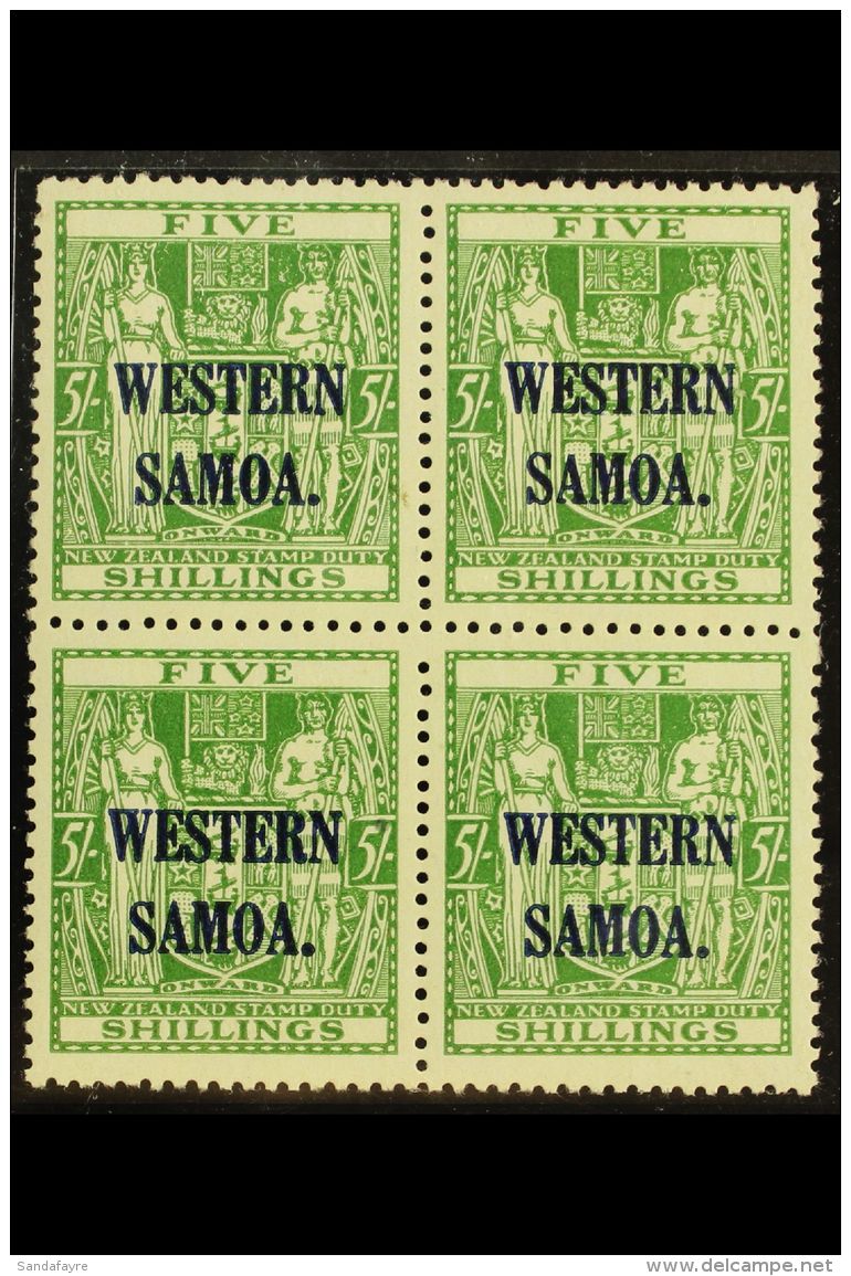 1945-53 5s Green Postal Fiscal, SG 208,never Hinged Mint Block Of Four. (4 Stamps) For More Images, Please Visit... - Samoa