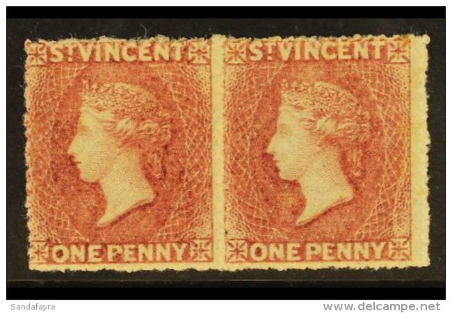 1861 1d Rose- Red, SG 1, Lightly Hinged Mint PAIR With Sismondo Certificate. Scarce Multiple. For More Images,... - St.Vincent (...-1979)