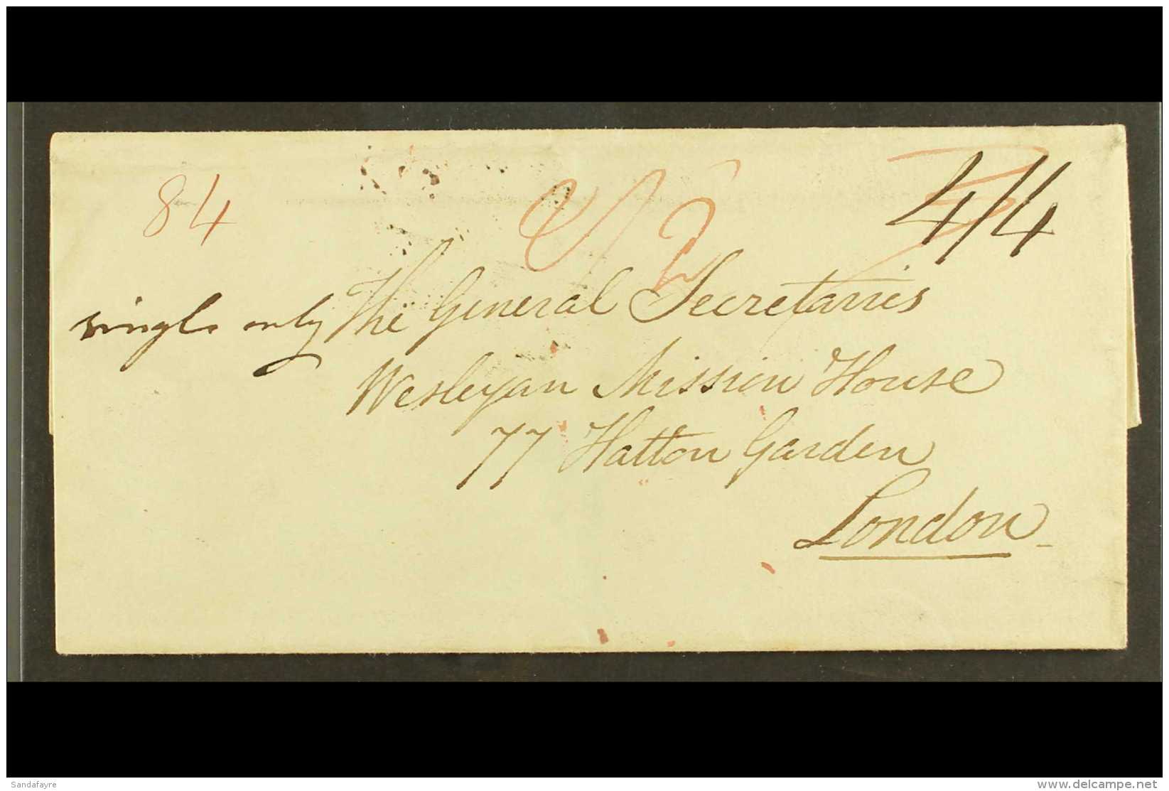 1827 (27 June) Wesleyan Missionary EL To London With Two Fair Strikes Of The St Vincent Fleuron Alongside London... - St.Vincent (...-1979)