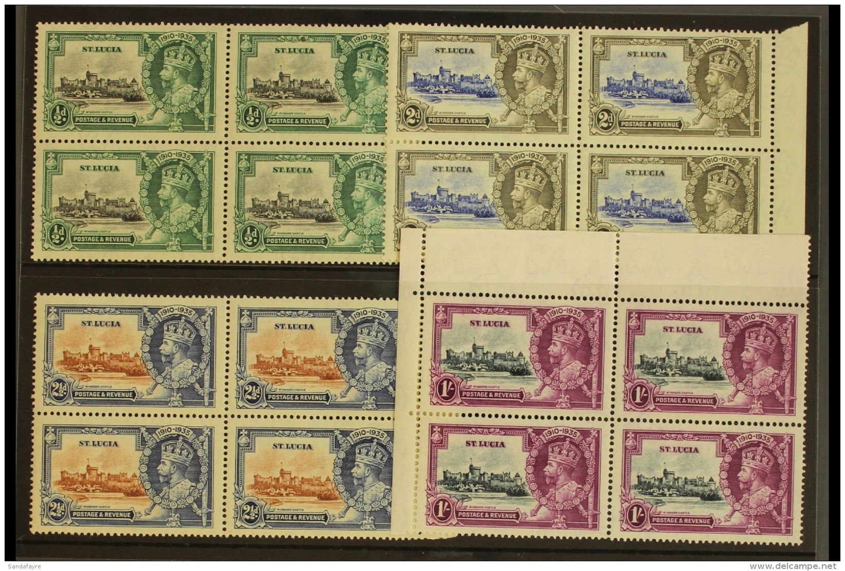 1935 Silver Jubilee Complete Set, SG 109/112, As Mint BLOCKS OF FOUR, The 2&frac12;d With Gum Toning And The 2d... - Ste Lucie (...-1978)