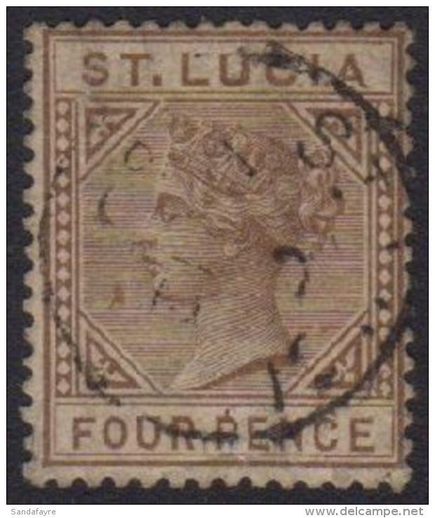 1883-86 4d Brown With Top Left Triangle Detached, SG 34a, Fine Cds Pmk, Small Tear At Base. For More Images,... - Ste Lucie (...-1978)