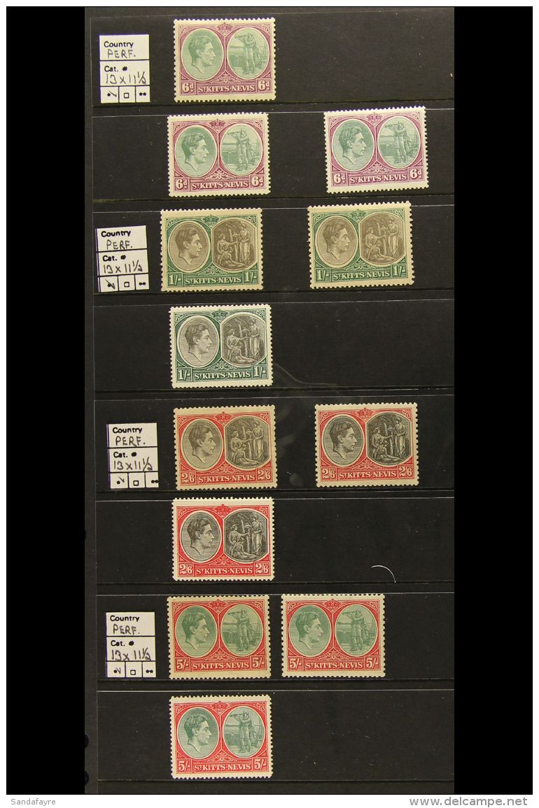 1938-50 KGVI DEFINITIVES Fine Mint Collection Of Perfs And Shades With All Values To 5s (SG 68/77). Note 2d... - St.Kitts And Nevis ( 1983-...)